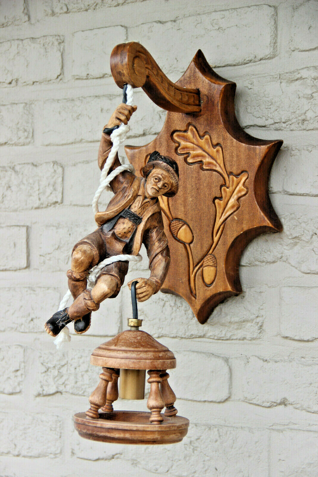 Rare Black forest wood forest Tyrol mountain climber Figurine wall lamp sconce