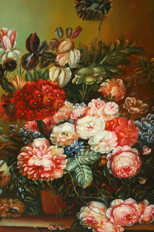 Gorgeous  flanders school oil canvas painting signed Floral still live 1960's