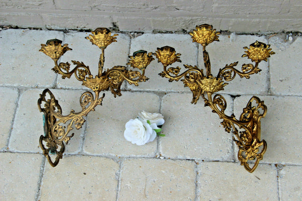 PAIR antique neo gothic Church Wall candlelabras candle holder sconces religious
