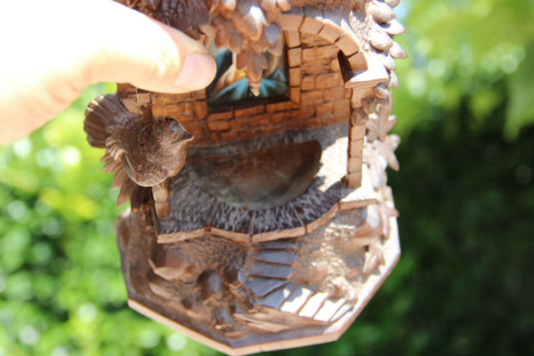 Rare BLACK FOREST wood carved Holy water font well Chapel porcelain plaque