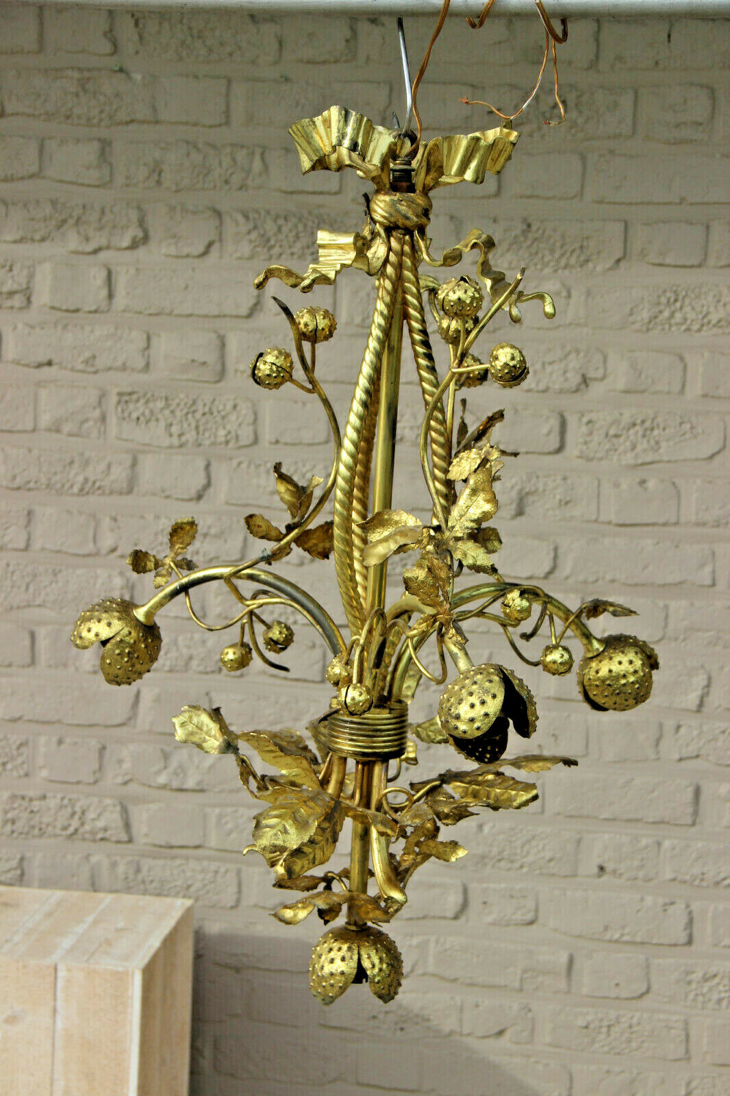 Rare Antique french Art nouveau Chestnut floral bronze chandelier