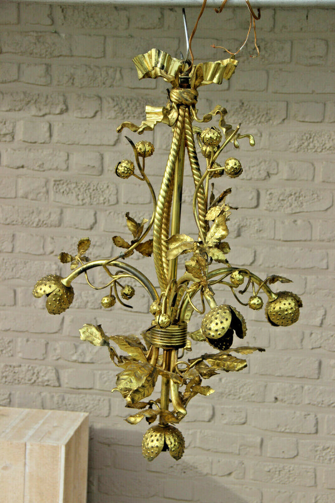 Rare Antique french Art nouveau Chestnut floral bronze chandelier