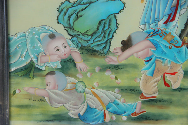 Chinese EGLOMISE Reverse glass painting children