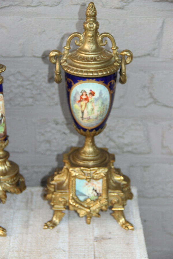 Stunning French Porcelain Clock set urns vases victorian romantic theme