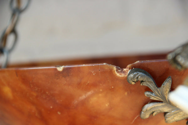 Antique French Alabaster Amber Coupe bowl  Caryatid heads chandelier