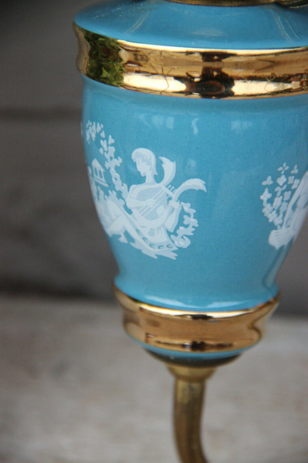 PAIR French vintage opaline Blue glass  turquoise Wall lights sconces romantic