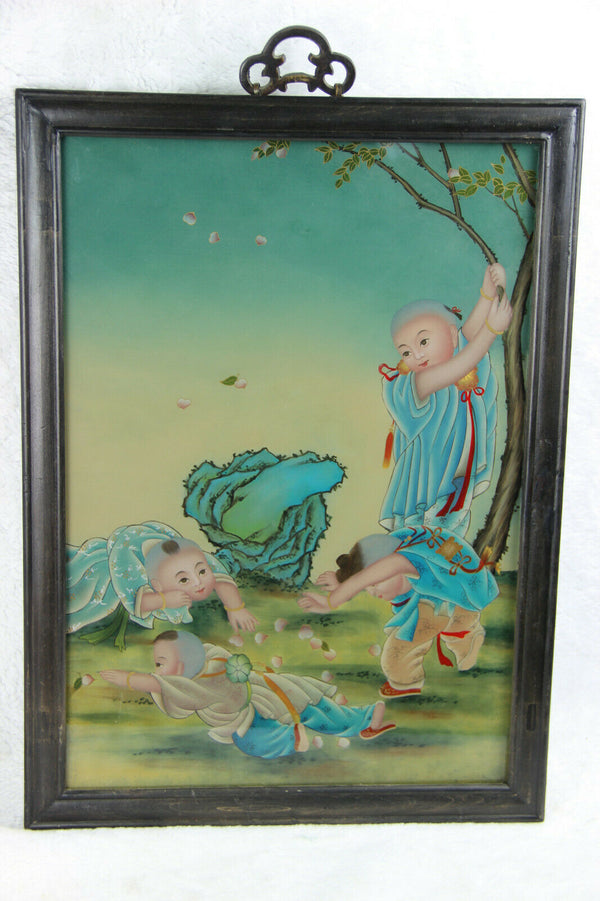 Chinese EGLOMISE Reverse glass painting children