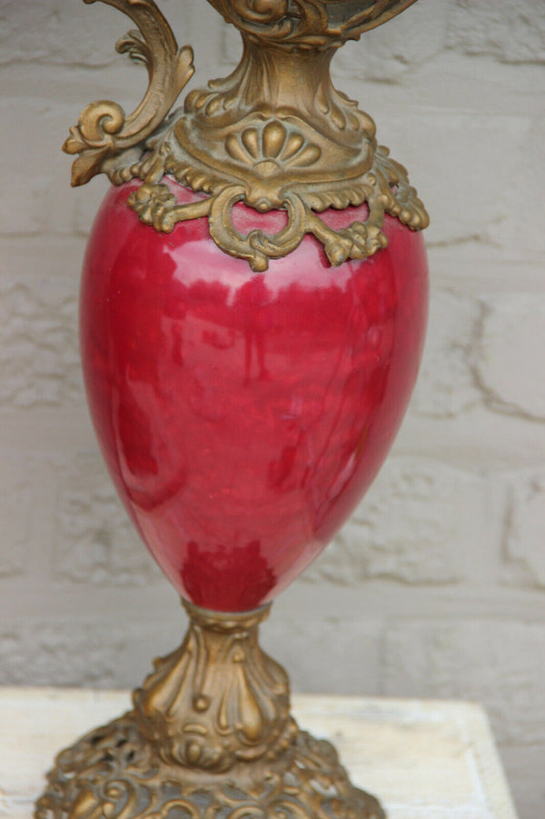 Antique French spelter Faience sang de boeuf Vases ewer pitcher