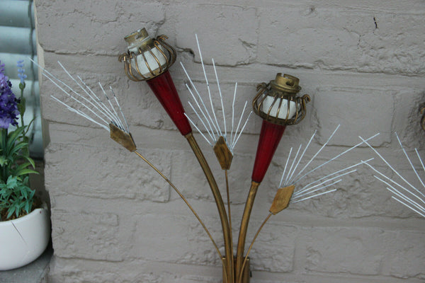 PAIR French mid century Wall lights sconces maison Lunel Red brass