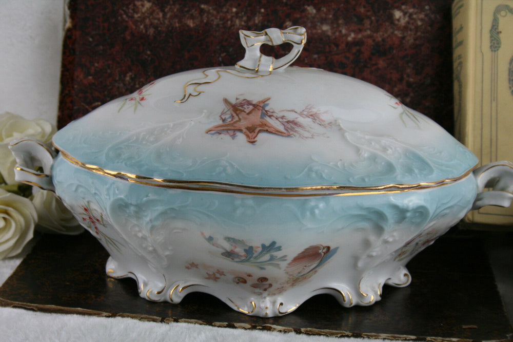 Antique 1900 CT tielsch Porcelain marked bowl shell fish  hand paint