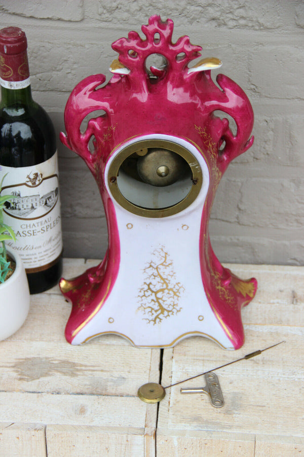 French antique vieux paris porcelain hand paint floral mantel clock