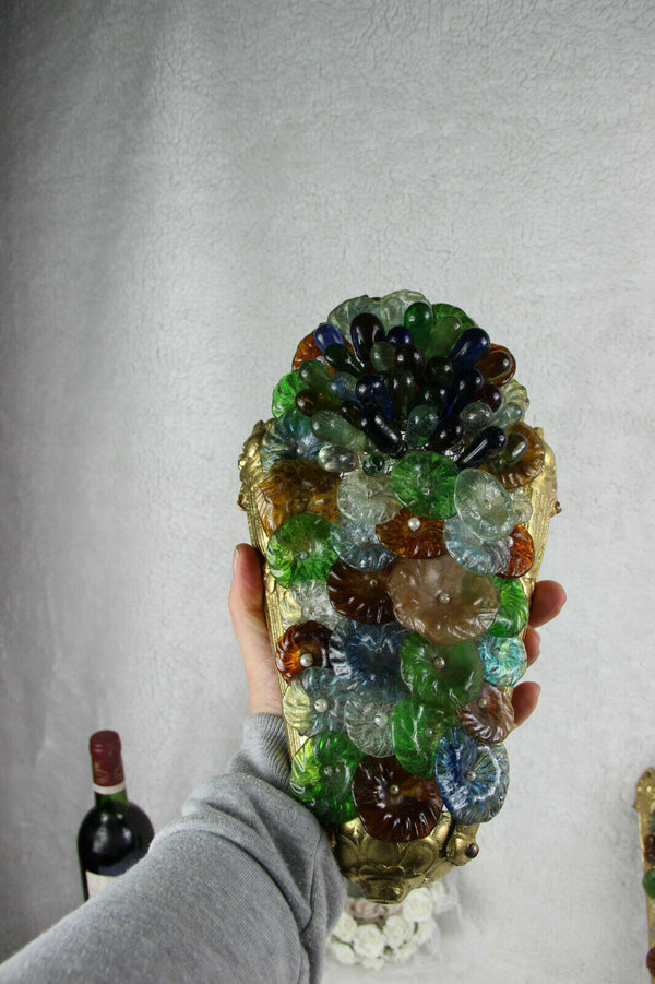 MURANO Venetian hand blown flower grapes wall lights sconces 1970