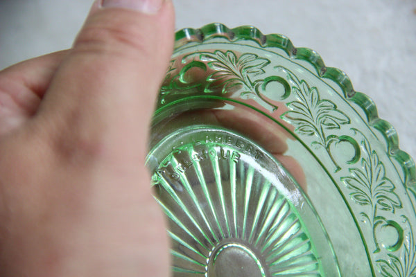 Antique Val Saint Lambert 8 Piece Apple Green Crystal Glass vanity Dresser Set