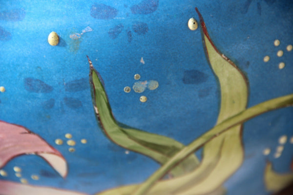 HUGE Antique Art nouveau ceramic barbotine enamel Planter jardiniere Floral