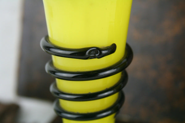 Set of 2 Vintage opaline glass yellow coloured black snake 1960's