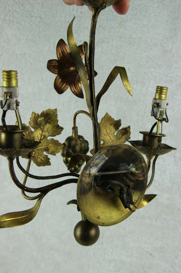 Antique Religious church wall light brass metal lily flowers