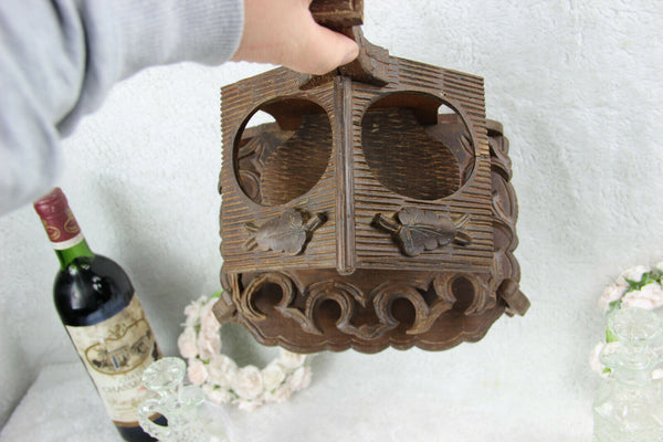 Antique BLACK Forest wood carved bar  cave cabinet swiss caraf shot glass