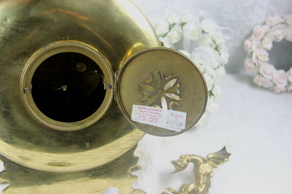 Antique french copper mantel clock gothic dragon chimaera crawling top