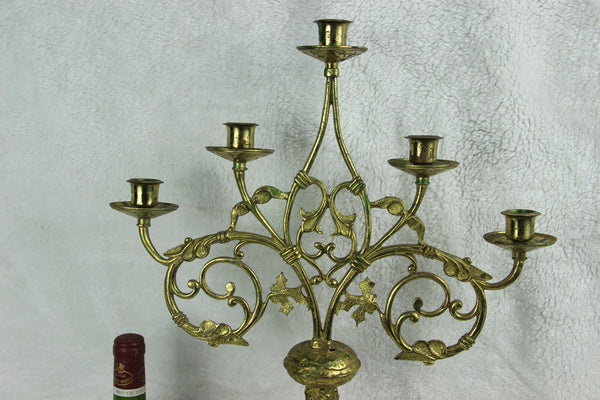 Large antique Church Altar neo gothic brass Candle holder