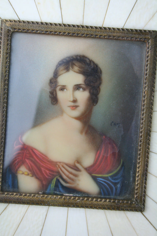 Signed Miniature Portrait of a lady 1930 France antique