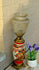 Antique japanese kutani porcelain birds oil lamp peacock glass shade rare