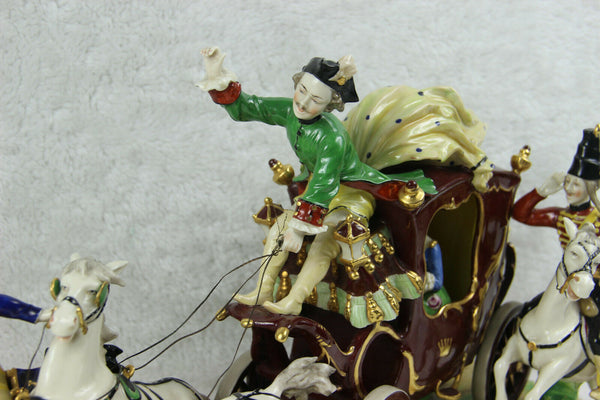 XL German potschappel DRESDEN porcelain mark large Coach carriage princess group