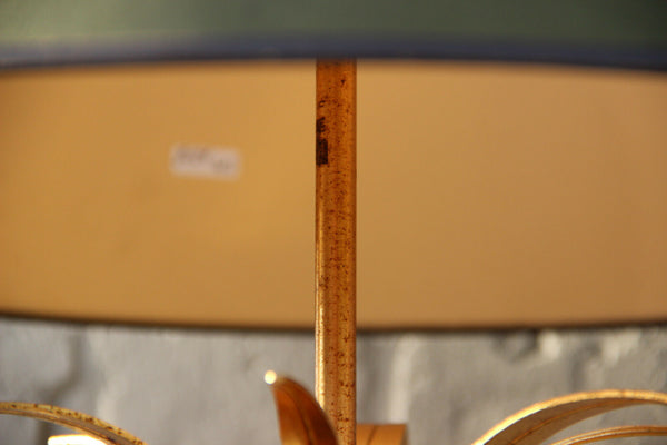 Mid century Brass opaline pineapple Leaf Table lamp attr Maison JANSEN 1960