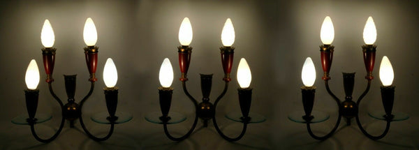 Set 3 Mid century vintage italian wall lights sconces burgundy red 4 arms 1970