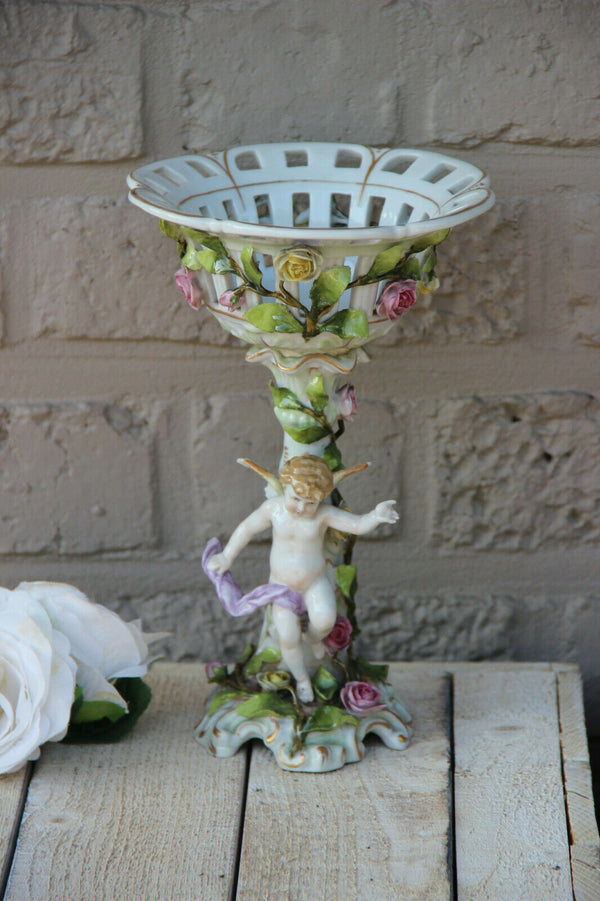 Antique German porcelain schierholz mark Angel statue centerpiece vase