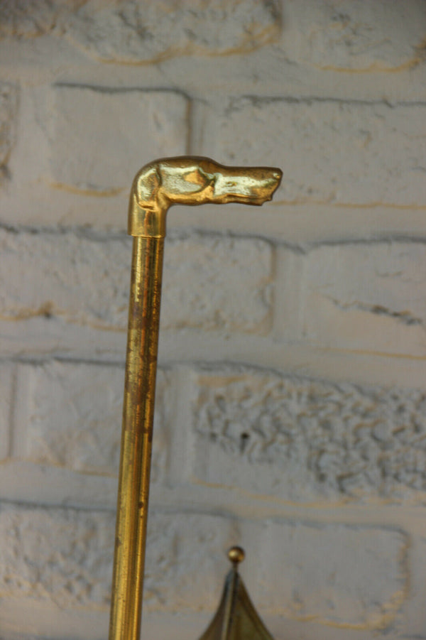 LARGE Mid century 1970 Brass greyhound dog head umbrella stand holder hotel