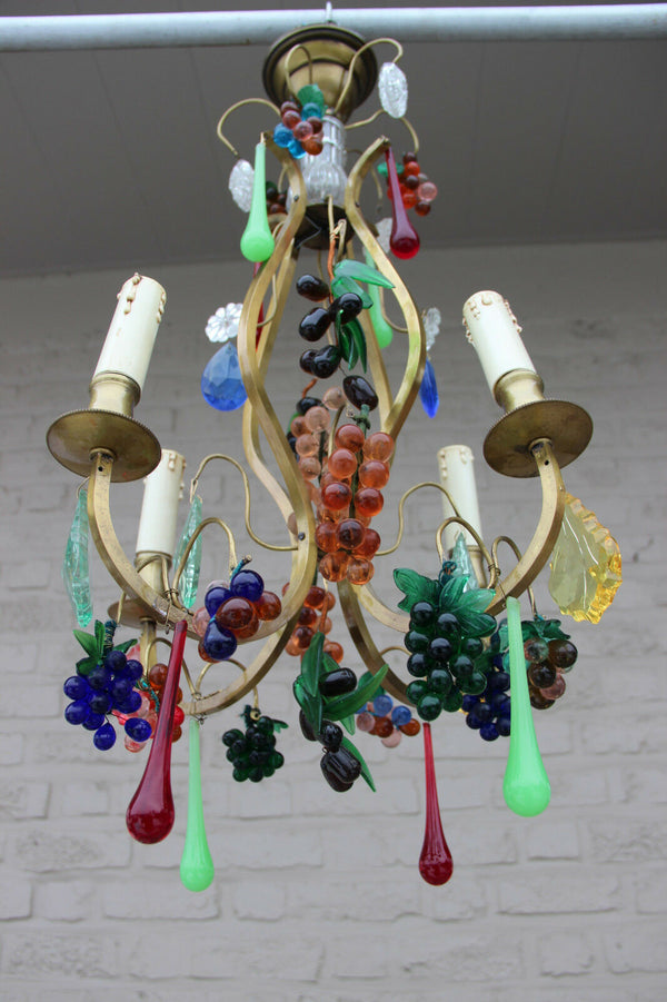 Murano Hand blown grapes flowers multi colour chandelier pendant 1960s