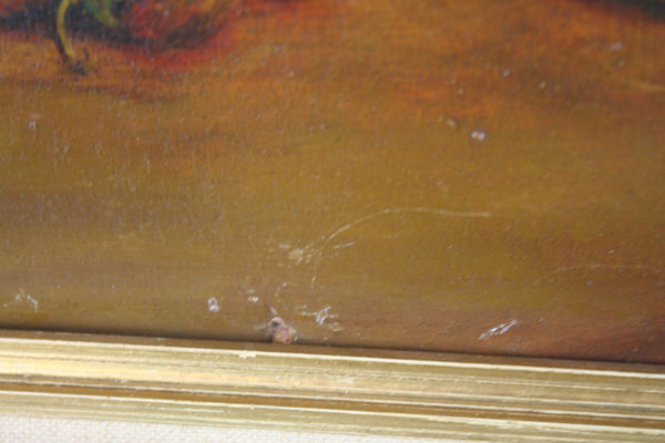 Dutch 60's  Oil on cardboard painting dog still life signed
