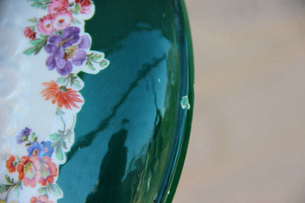 Vintage Porcelain floral centerpiece Bowl lidded lion paws 1970