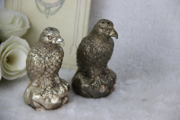 PAIR vtg French Eagle bird pepper salt shakers metal 1970's