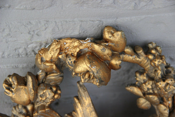 French Antique 19th c Louis XV Pediment Architectural Crown Plaster Crest Bird