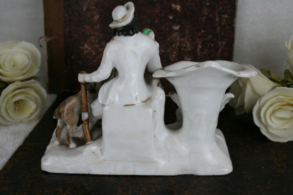 French antique old paris porcelain figurine / vase with hunting dog hunter 1930