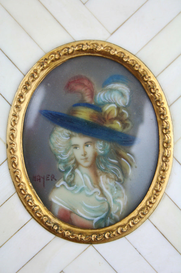 PAIR exclusive MINIATURE paintings High society Lady portraits Victorian French