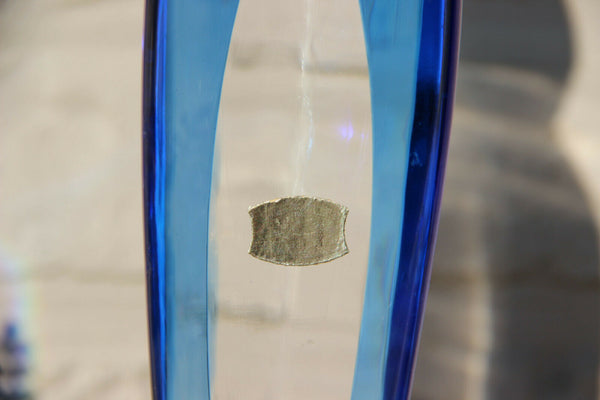 RARE Belgian VAL SAINT LAMBERT Crystal blue glass madonna figurine religious