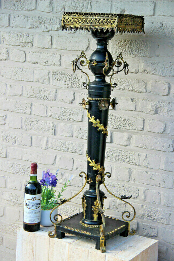 Rare Antique NAPOLEON III clock plant  Stand pedestal wood carved brass