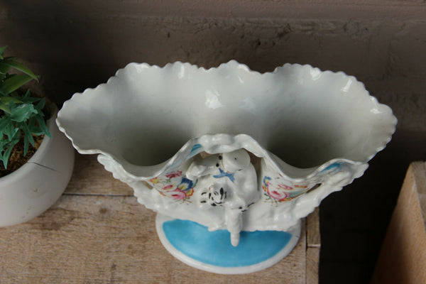 Antique french vieux paris porcelain romantic figurine dog vase