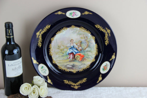 XL French victorian romantic scene Plate in acf sevres porcelain marked 1950's