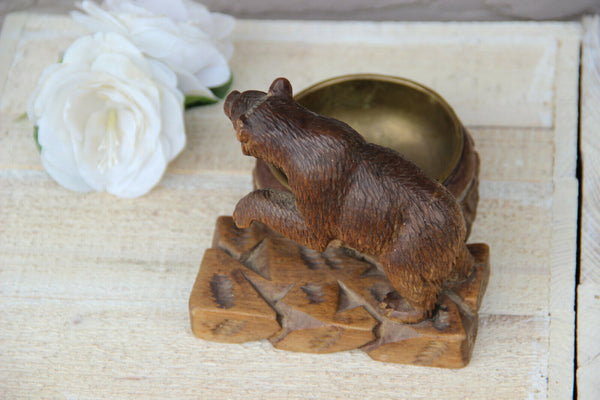 Antique hand Black forest wood carved swiss bear statue ashtray