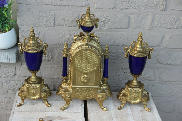 Stunning French Porcelain Clock set urns vases victorian romantic theme