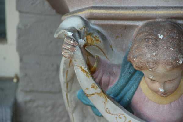 Huge Religious Church antique Plaster polychrome wall console angel