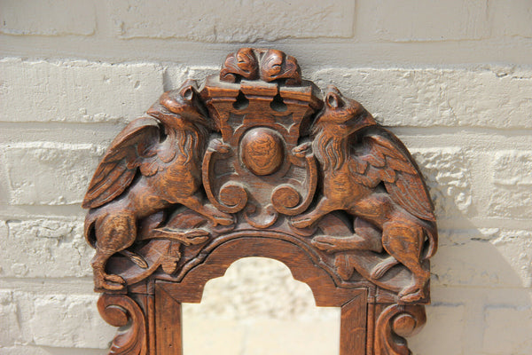 Antique German wood carved black forest Griffon Dragon gothic Castle wall mirror