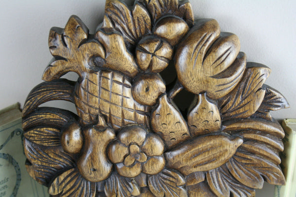 Vintage Italian wood carved Fruits pineapple etc wall plaque 1960's cute piece