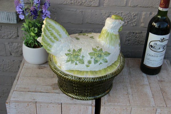 Vintage French large porcelain Barbotine Chicken soup tureen spoon salad
