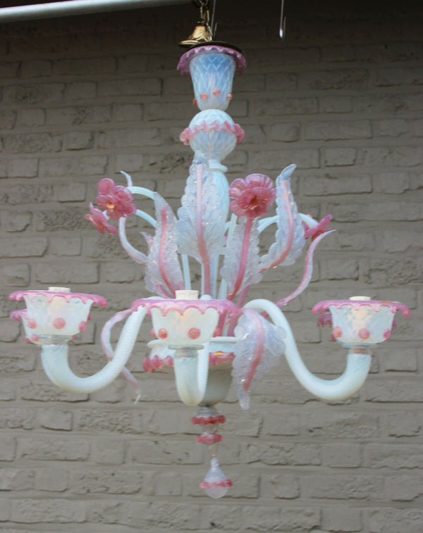 Gorgeous Venetian MURANO handblown pink glass Chandelier 6 arms 1970 Italy