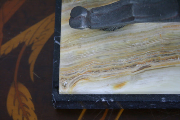 ART DECO French 1930 Deer Hunting spelter marble base statue sculpture