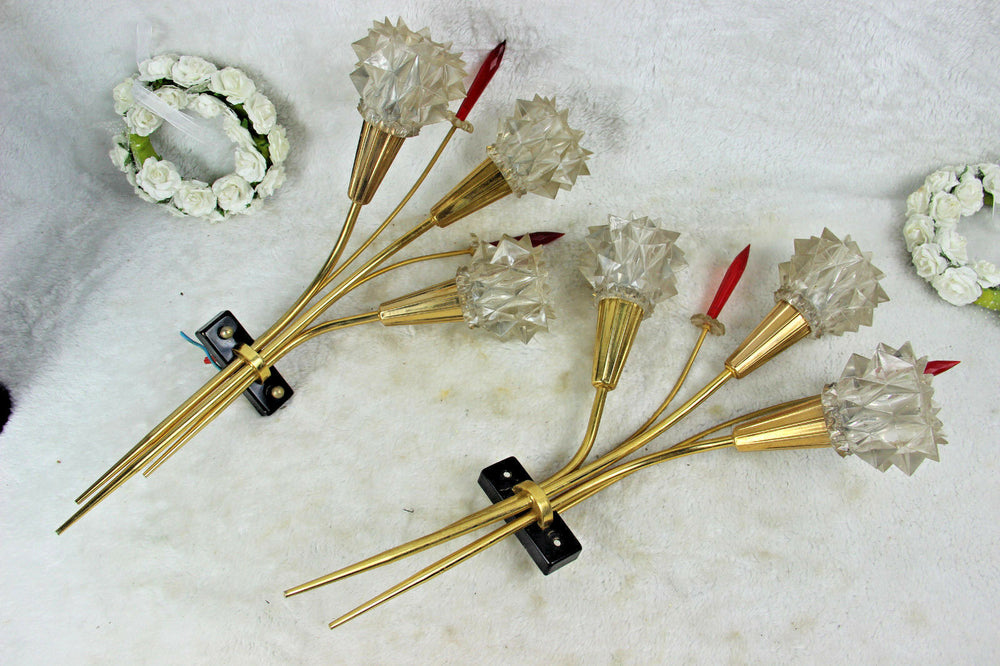 PAIR French sconces wall lights maison ARLUS mid century 1960 red retro